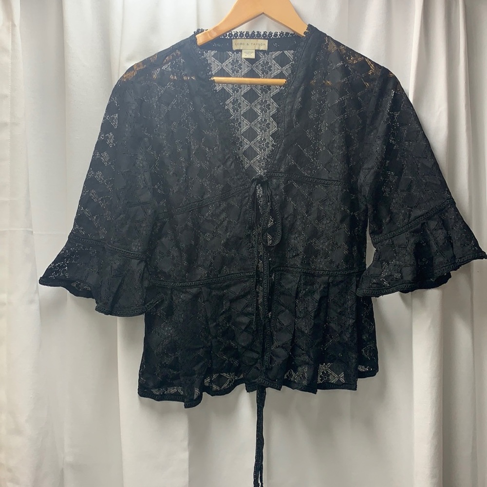Lord and Taylor Vintage Black Lace Bell Sleeve Top